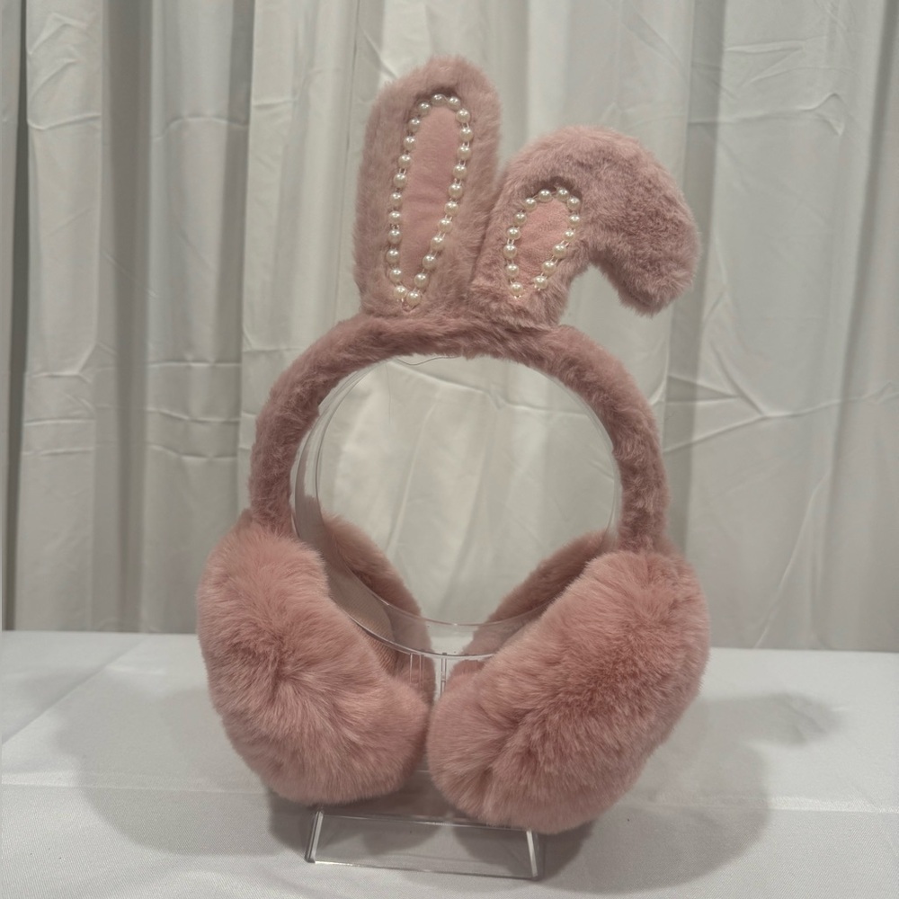 Pink faux fur bunny ear muffs